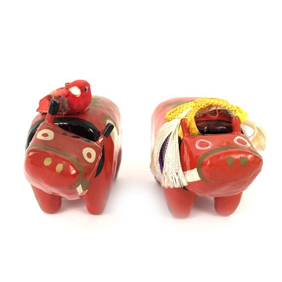Japanese Red Cow Pair Vintage AKABEKO papier-mâché Lucky Charm Hand Made Folk - Picture 7 of 9
